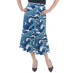 Waves Aesthetics Illustration Japanese Midi Mermaid Skirt by uniart180623