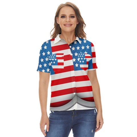 United Of America Usa Flag Women s Short Sleeve Double Pocket Shirt by Celenk