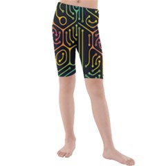 Circuit Hexagonal Geometric Pattern Background Pattern Kids  Mid Length Swim Shorts by Ndabl3x