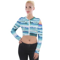 Ocean Sea Waves Beach Long Sleeve Cropped Velvet Jacket by Simbadda