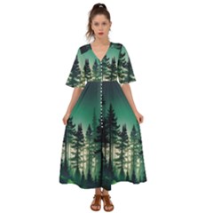 Magic Pine Forest Night Landscape Kimono Sleeve Boho Dress by Simbadda