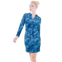 Blue Water Speech Therapy Button Long Sleeve Dress by artworkshop