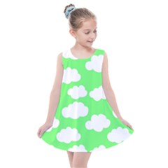 Green And White Cute Clouds  Kids  Summer Dress by ConteMonfrey