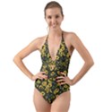 Sunflowers Yellow Flowers Flowers Digital Drawing Halter Cut-Out One Piece Swimsuit View1