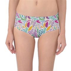 Leaves Colorful Leaves Seamless Design Leaf Mid-waist Bikini Bottoms by Simbadda