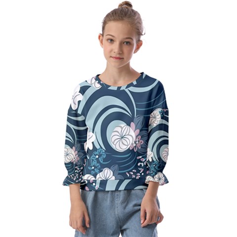 Flowers Pattern Floral Ocean Abstract Digital Art Kids  Cuff Sleeve Top by Simbadda