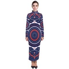 Mandala Orange Navy Turtleneck Maxi Dress by Simbadda