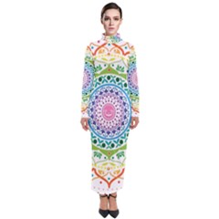 Mandala Pattern Rainbow Pride Turtleneck Maxi Dress by Simbadda