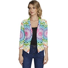 Mandala Pattern Rainbow Pride Women s Casual 3/4 Sleeve Spring Jacket by Simbadda