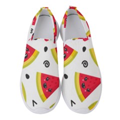 Cute Smiling Watermelon Seamless Pattern White Background Women s Slip On Sneakers by Simbadda