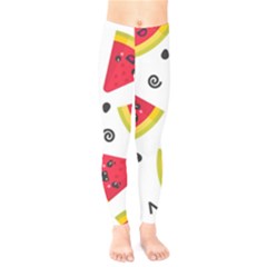 Cute Smiling Watermelon Seamless Pattern White Background Kids  Classic Winter Leggings by Simbadda