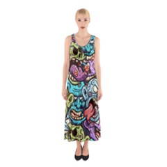 Zombie Heads Pattern Sleeveless Maxi Dress by Simbadda