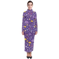 Pattern Cute Clouds Stars Turtleneck Maxi Dress by Simbadda