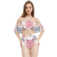 Cute Seamless Pattern With Cats Halter Flowy Bikini Set  by Simbadda