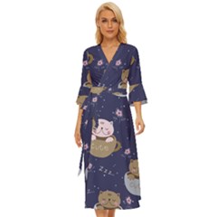 Cute Kittens Sleep Sweetly Mugs Midsummer Wrap Dress by Simbadda