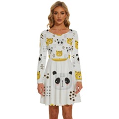 Seamless Pattern Cute Animals Long Sleeve Wide Neck Velvet Dress by Simbadda