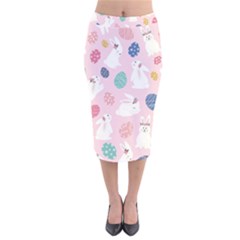 Cute Bunnies Easter Eggs Seamless Pattern Velvet Midi Pencil Skirt by Simbadda