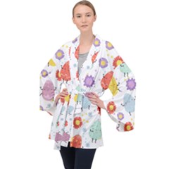 Easter Seamless Pattern With Cute Eggs Flowers Long Sleeve Velvet Kimono  by Simbadda