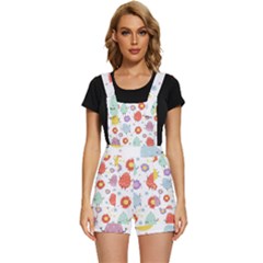 Easter Seamless Pattern With Cute Eggs Flowers Short Overalls by Simbadda