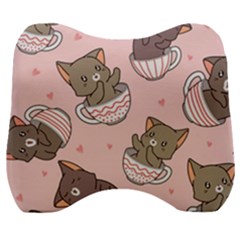 Seamless Pattern Adorable Cat Inside Cup Velour Head Support Cushion by Simbadda