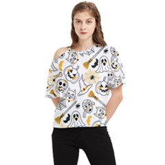 Funny Hand Drawn Halloween Pattern One Shoulder Cut Out Tee by Simbadda