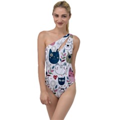 Pattern With Cute Cat Heads To One Side Swimsuit by Simbadda