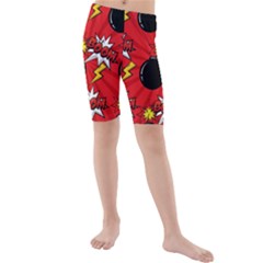 Pop Art Comic Pattern Bomb Boom Explosion Background Kids  Mid Length Swim Shorts by Simbadda