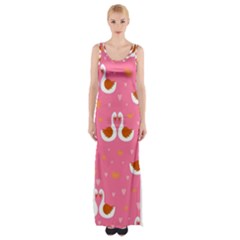 Swan Pattern Elegant Style Thigh Split Maxi Dress by Simbadda