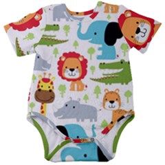 Seamless Pattern Vector With Animals Cartoon Baby Short Sleeve Bodysuit by Simbadda