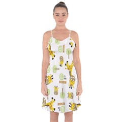 Vector Pattern With Cute Giraffe Cartoon Ruffle Detail Chiffon Dress by Simbadda