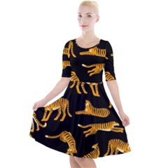 Seamless Exotic Pattern With Tigers Quarter Sleeve A-line Dress by Simbadda