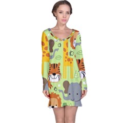 Seamless Pattern Vector With Animals Wildlife Cartoon Long Sleeve Nightdress by Simbadda