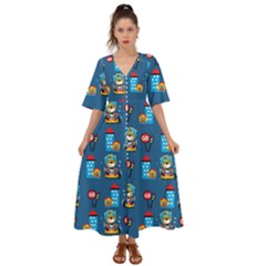 Racing-car-printing-set-cartoon-vector-pattern Kimono Sleeve Boho Dress by Simbadda