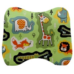 Seamless-pattern-with-wildlife-animals-cartoon Velour Head Support Cushion by Simbadda