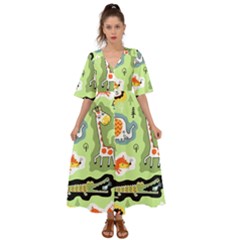 Seamless-pattern-with-wildlife-animals-cartoon Kimono Sleeve Boho Dress by Simbadda