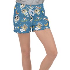 Seamless-pattern-funny-astronaut-outer-space-transportation Women s Velour Lounge Shorts by Simbadda