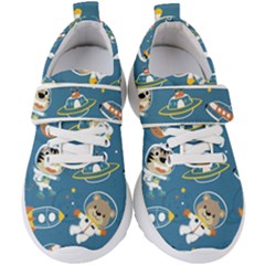 Seamless-pattern-funny-astronaut-outer-space-transportation Kids  Velcro Strap Shoes by Simbadda