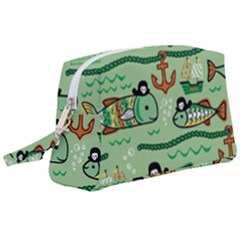 Seamless Pattern Fishes Pirates Cartoon Wristlet Pouch Bag (large) by Simbadda