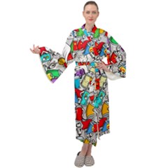 Graffiti Characters Seamless Pattern Maxi Velvet Kimono by Simbadda