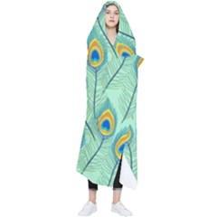 Lovely Peacock Feather Pattern With Flat Design Wearable Blanket by Simbadda