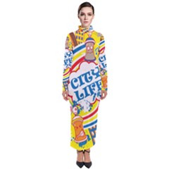 Colorful City Life Horizontal Seamless Pattern Urban City Turtleneck Maxi Dress by Simbadda