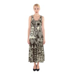 Four Hand Drawn City Patterns Sleeveless Maxi Dress by Simbadda