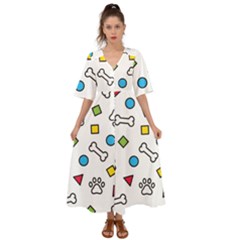 Dog Paw Seamless Pattern Foot Print Bone Kimono Sleeve Boho Dress by Simbadda