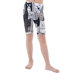 Cute Cat Hand Drawn Cartoon Style Kids  Mid Length Swim Shorts by Simbadda