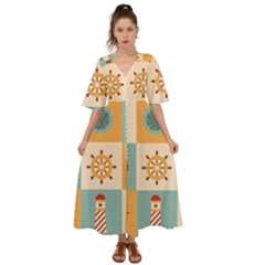 Nautical Elements Collection Kimono Sleeve Boho Dress by Simbadda