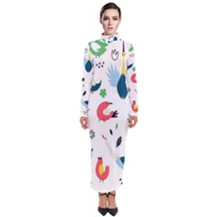 Vector Set Isolates With Cute Bird Scandinavian Style Turtleneck Maxi Dress by Simbadda