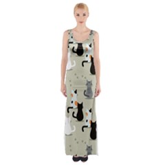 Cute Cat Seamless Pattern Thigh Split Maxi Dress by Simbadda