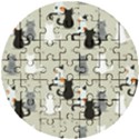 Cute Cat Seamless Pattern Wooden Puzzle Round View1