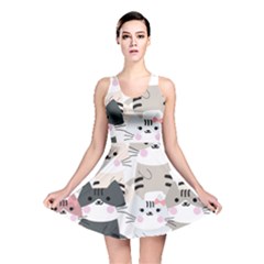 Cute Cat Couple Seamless Pattern Cartoon Reversible Skater Dress by Simbadda