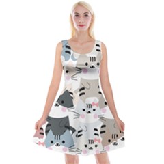 Cute Cat Couple Seamless Pattern Cartoon Reversible Velvet Sleeveless Dress by Simbadda